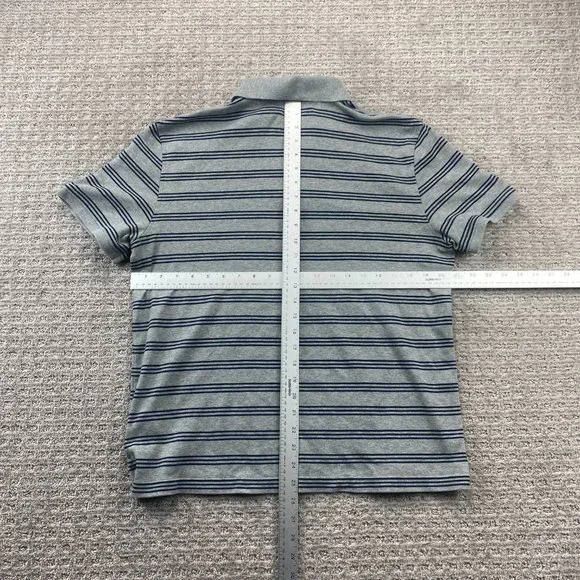 Tommy Hilfiger Polo Shirt Men Large L Gray Blue Striped Casual Golf Embroidered - Picture 6 of 8